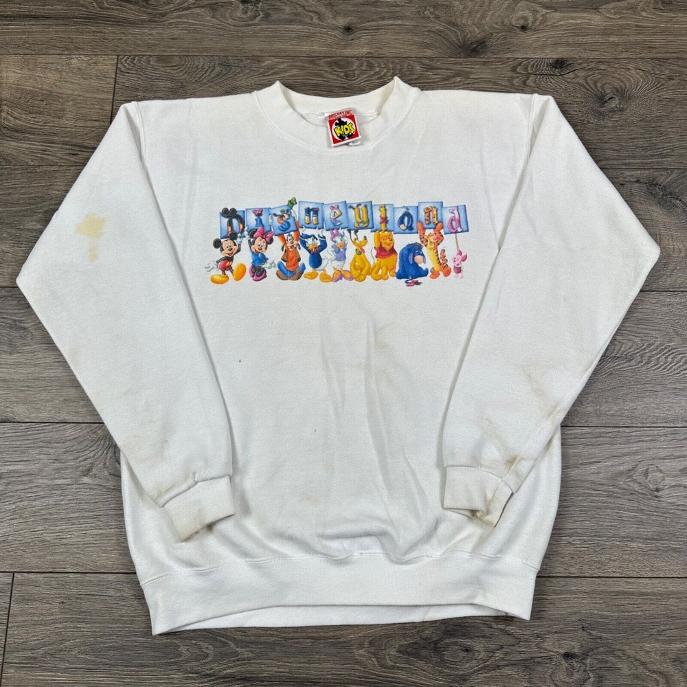 Vintage Mickey Mouse Kids Sweatshirt Youth Large White Disneyland Cartoon‎